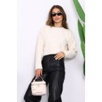 Krem Bisiklet Yaka Angora Yumoş Crop Triko Kazak - Standart