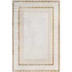 Krem Çerçeveli Pamuk Makinada Yıkanabilir Kaymaz Taban Dijital Makine Baskı Salon Halı-I-Krm_Elit-001S-120x200