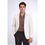 Krem Çizgili Keten Dokulu Gold Renk Metal Düğmeli Slim Fit Erkek Blazer Ceket – Wessi - 6 Drop - 46