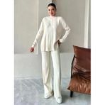 Krem Clara Çimalı Pantolon Triko Takım
