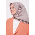 Krem Ekose Kenar Twill İpek Eşarp