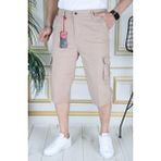 Krem Erkek Slim Fit Kapri Likralı Gabardin/kanvas Kargo Cepli Bermuda - 34