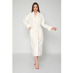 Krem Eteği Kolu Jakarlı Bambo Cotton Bayan Bornozu