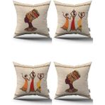 Krem Etnik Afrika Figürlü Fil Desenli Dijital Baskılı Kırlent Yastık Kılıfı Seti 4KMBS308 - 43 x 43 cm