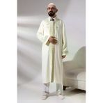 Krem Hakim Yaka Erkek Namaz Elbisesi Serit Nakis Islemeli Imam Cubbesi