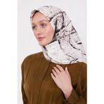 Krem Karışık Fırça Desen Twill İpek Eşarp
