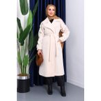 Krem Kruvaze Yaka Kuşaklı Angora Kaban - 40