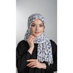 Krem-Lacivert Pratik Hazır Geçmeli Tesettür Eşarp Kesik Elyaf Piliseli Çiçek Desenli 1818D7_4002