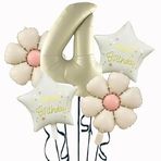 Krem Papatya 4 Yaş Happy Birthday Yıldız Rakam Folyo Balon Set 5 Parça