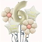 Krem Papatya 6 Yaş Happy Birthday Yıldız Rakam Folyo Balon Set