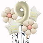 Krem Papatya 9 Yaş Happy Birthday Yıldız Rakam Folyo Balon Set