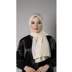 Krem Pratik Hazır Geçmeli Tesettür Şal Örme Kumaş Taşlı Yıldız Desenli 2118Y_40