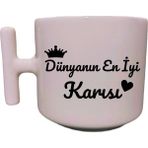 Krem Rengi T Saplı Sevgili-Eş Özeltasarım Kupabardak Latte Bardağı-Sevgililer Günü Doğum Günü Hediye - Krom - 300 cc