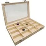 Krem Renk Deri Kumaşlı 34X24 cm Bölmeli Tırnaklı Yüzük Tablası