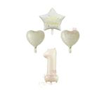 Krem Renk Rakam Happy Bırthday Yazılı Yıldız ve Kalpli Folyo Balon Seti Yaş 1