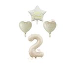 Krem Renk Rakam Happy Bırthday Yazılı Yıldız ve Kalpli Folyo Balon Seti Yaş 2