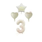 Krem Renk Rakam Happy Bırthday Yazılı Yıldız ve Kalpli Folyo Balon Seti Yaş 3