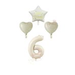 Krem Renk Rakam Happy Bırthday Yazılı Yıldız ve Kalpli Folyo Balon Seti Yaş 6
