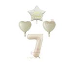 Krem Renk Rakam Happy Bırthday Yazılı Yıldız ve Kalpli Folyo Balon Seti Yaş 7