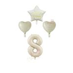 Krem Renk Rakam Happy Bırthday Yazılı Yıldız ve Kalpli Folyo Balon Seti Yaş 8