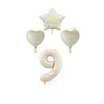 Krem Renk Rakam Happy Bırthday Yazılı Yıldız ve Kalpli Folyo Balon Seti Yaş 9