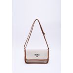 Krem - Taba SHK143 Kanvas Kumaş, Tek Bölmeli, Çıtçıtlı, Suni Deri Askılı, Kol ve Omuz Çantası
