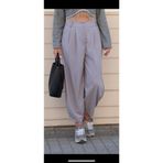 Krep Kumaş Şalvar Kesim Pileli Jogger Pantolon - Gri NFS50074