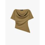 Krep Kumaş Slim Fit Kısa Kollu Degaje Yaka Asimetrik Tişört