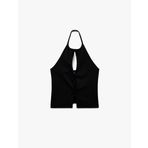 Krep Scuba Kumaş Pencere Detaylı Fiyonklu Halter Yaka Bluz