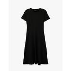 Krep Scuba Kumaş Slim Fit Kısa Kollu Bisiklet Yaka Midi Kloş Elbise