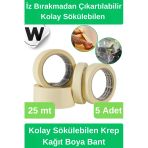 #Krepkağıt Isıya Dayanıklı İz Bırakmadan Çıkartılabilir Kolay Sökülebilen Maskeleme Boya Bant 5 Adet