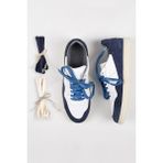 Krähe Artemis Erkek Hakiki Deri Eskitme El Boyamalı Bağcık Ve Iki Yedek Bağcıklı Beyaz-Mavi Sneakers - Beyaz - Mavi