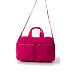 Krinkıl Kumaş Büyük Boy Seyahat/Hafta Sonu Çantası 50x29x19 cm – Çok Bölmeli 5 Göz, Fermuarlı, Ayarlanabilir Omuz Askılı, İç Cep Fermuarlı (Pembe)
