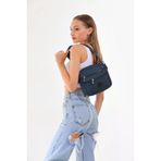Krinkıl Kumaş Unisex Çok Bölmeli Su Geçirmez Lacivert Omuz Çantası