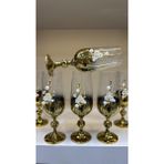 Kristal Ayaklı Titanyum Kaplama Gold Incili Ayaklı Kahve Yanı Su Bardağı 180ML - 6 Adet - 250 cc
