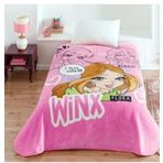Kristal By Taç Lisanslı Tek Kişilik Çocuk Battaniye (160X220)-Winx Girl Club Pembe