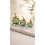 Kristal Cam Dekoratif Elma Biblo Seti 3’lü Yeşil Gold Yapraklı Lüks TV Ünitesi Konsol Ofis Masa Üstü Modern Ev Dekoru