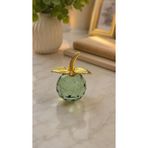 Kristal Cam Elma Biblo Orta Boy Yeşil Gold Detaylı Modern Dekoratif Masa Üstü Süsü 8 x 6