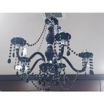Kristal Cam Siyah Avize, 60cm, 5 Kollu Modern Sarkıt Tasarım, Dekoratif Taşlı, E14 Duy, Salon Aydınlatma