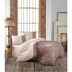 Kristal Çift Kişilik Ranforce Nevresim Takımı - 4 Parça - %100 Pamuk - Orijinal Lüks Kutu - Kahve Köpüğü - 200 x 220 cm