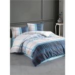 Kristal Çift Kişilik Ranforce Nevresim Takımı - 4 Parça - %100 Pamuk - Orijinal Lüks Kutu - Mavi - Beyaz - Gri - 200 x 220 cm