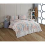 Kristal Çift Kişilik Ranforce Nevresim Takımı - 4 Parça - %100 Pamuk - Orijinal Lüks Kutu - Mavi - Turuncu - 200 x 220 cm