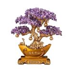 Kristal Değerli Taş Ağacı Kristal Feng Shui Ağacı, Altın Çubuk Alt Süs, Masa Üstü, Ev Ofis, Dükkan, Servet Ağacı Feng Shui Süsü (Mor, Büyük)