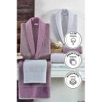 Kristal Dream Gri Leylak Jakarlı 6 Parça Aile Bornoz Takımı