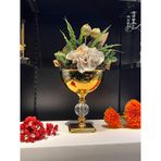 Kristal Gövdeli Eskitme Gold Metal Sunumluk ve Çiçeklik