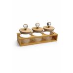 Kristal Kulplu Cam Kavanoz (8x8 cm) Seti 3’lü Ahşap Standlı – Şekerlik, Sunumluk, Baharat Seti