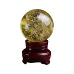 Kristal Küresi Doğal Sarı Kristal Küre Top Kristaller Taş Standı Ile Feng Shui Kristal Masa Üstü Süsler Cam Küre(8-9cm)