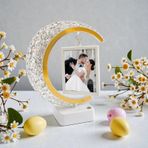 Kristal Led'li Hilal Fotoğraf Çerçevesi Dokunmatik Işıklı 2 Fotoğraflı Kişiye Özel Hediye Beyaz