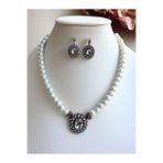 Kristal Oval Taşlı İnci Kolye ve Küpe Seti