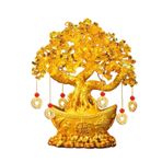 Kristal Para Ağacı Sitrin Kristal Para Ağacı, Altın Çubuk Alt Çin Ejderha Servet Kristal Ağaç, Feng Shui Dekor Bakır Sikke Zenginlik/Servet ve Mutluluk Feng Shui Bonsai Dekorasyonu (Kle
